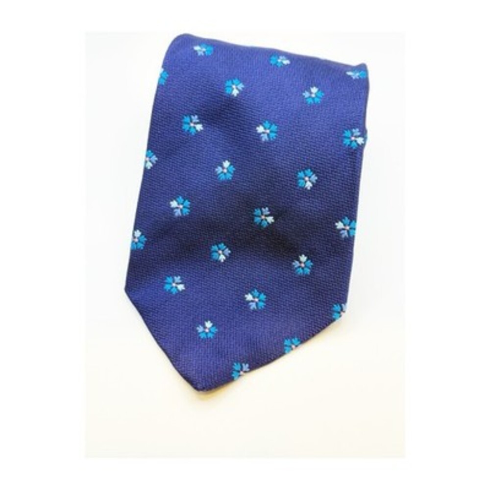 Paul Smith Mens Floral 100% Silk Tie Necktie Navy Blue Yellow Floral Italy 3.5